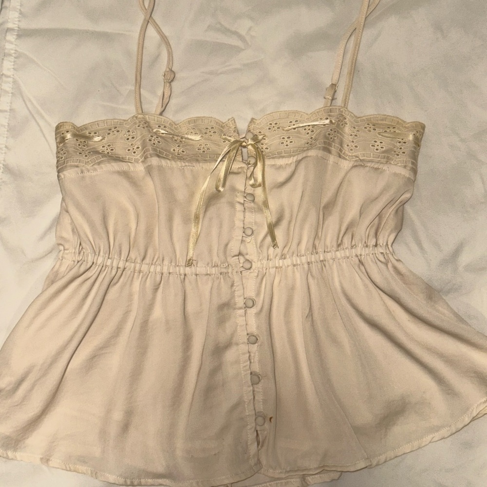 American Eagle Outfitters Cream Lace Trim Blouse